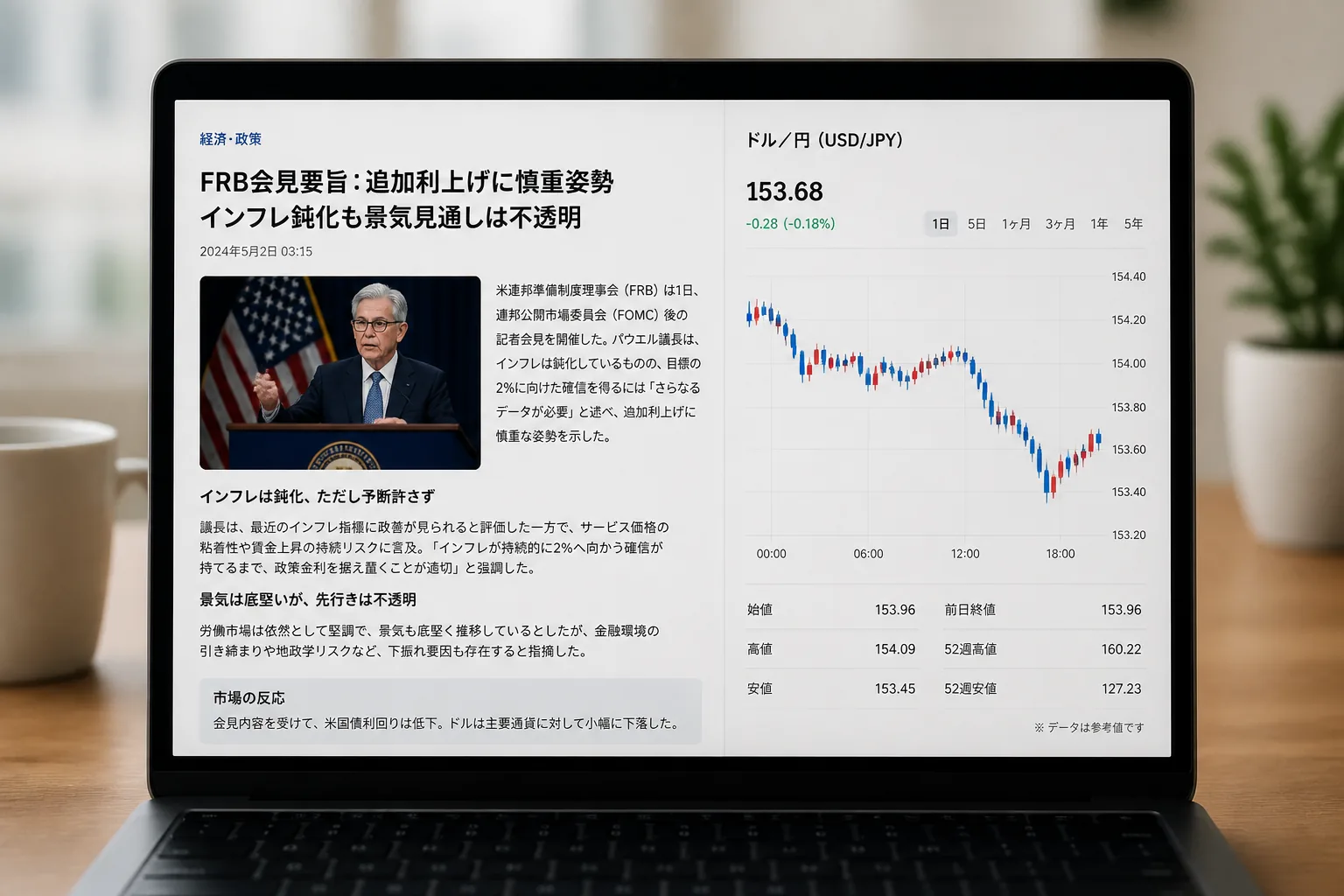 米国金利と為替の確認画面