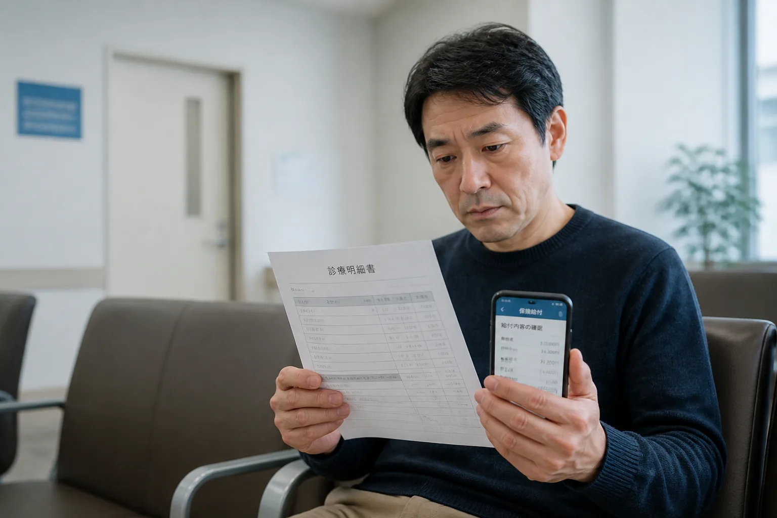 医療費と保険給付を確認する場面