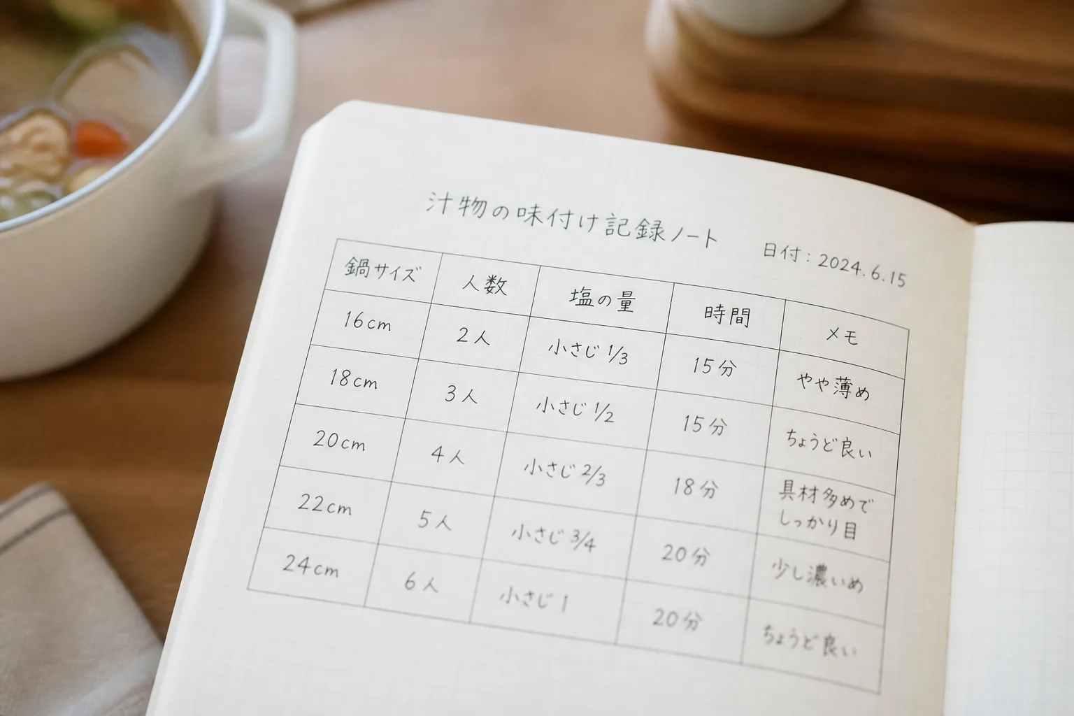 汁物の味付け記録ノート